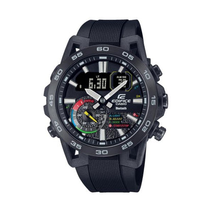 CASIO EDIFICE Mod. RACING MULTI COLOR SERIE wristwatch with 10 ATM water resistance, 48 mm case, and resin strap in official packaging.