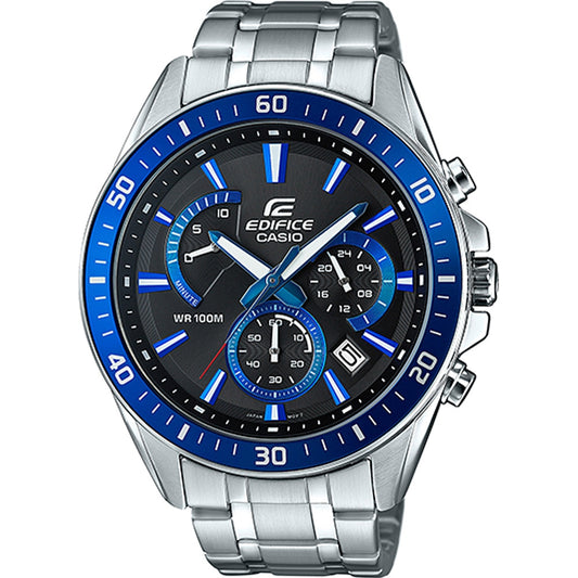 CASIO EDIFICE Mod. RETROGRADE CHRONOGRAPH XL - BLUE RACING wristwatch with stainless steel strap and chronograph function.
