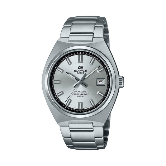 CASIO EDIFICE Mod. SPORT. DATA - SILVER wristwatch with stainless steel case and strap, sapphire dial, and quartz movement.