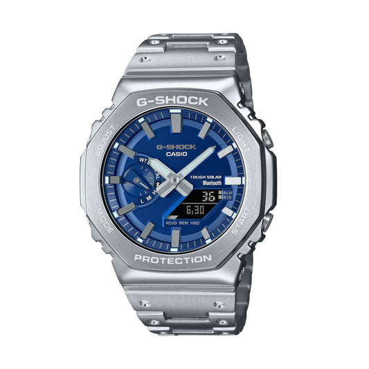 CASIO G-SHOCK MASTER OF G Mod. OAK FULL METAL Bluetooth® solar wristwatch with blue dial, stainless steel case and strap