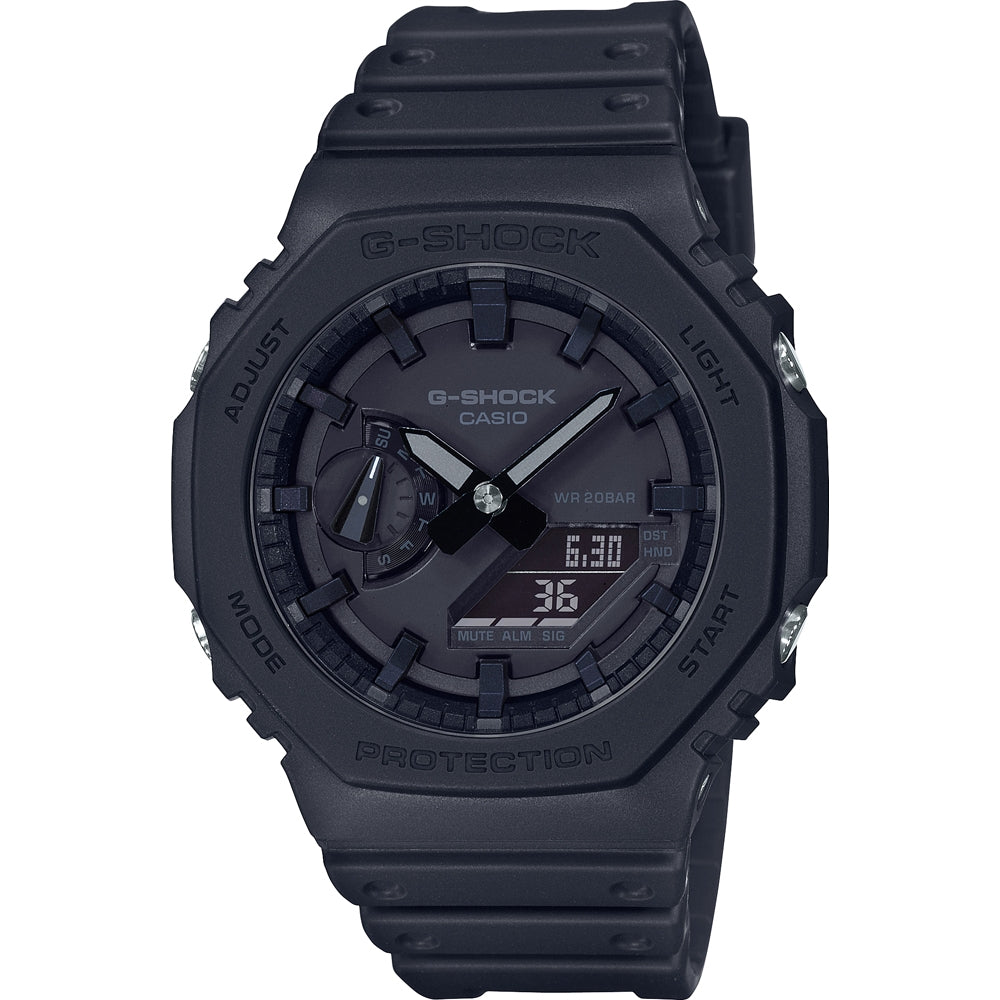 CASIO G-SHOCK Mod. OAK - ALL BLACK wristwatch, 20 ATM water resistant, multifunction quartz movement, carbon & resin case, resin strap.