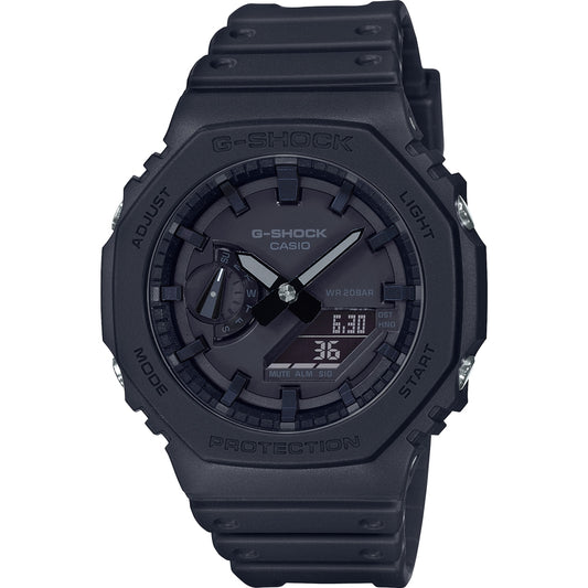 CASIO G-SHOCK Mod. OAK - ALL BLACK wristwatch, 20 ATM water resistant, multifunction quartz movement, carbon & resin case, resin strap.