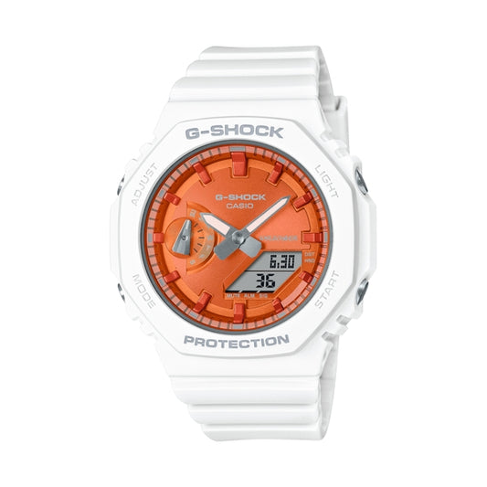CASIO G-SHOCK Mod. OAK COMPACT - PRECIOUS HEART SERIE unisex wristwatch with orange dial, 20 ATM water resistance, mineral glass, official box packaging.
