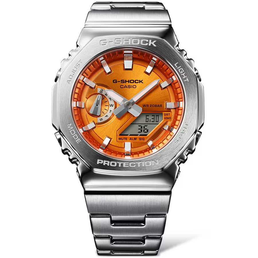CASIO G-SHOCK Mod. OAK G-STEEL VIVID ORANGE wristwatch with stainless steel and resin case, quartz movement, water-resistant up to 20 ATM.