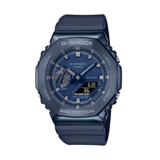 CASIO G-SHOCK Mod. OAK METAL COVERED - Blue wristwatch with 20 ATM water resistance, 44.5 mm SS & Resin case, quartz movement, multifunction.