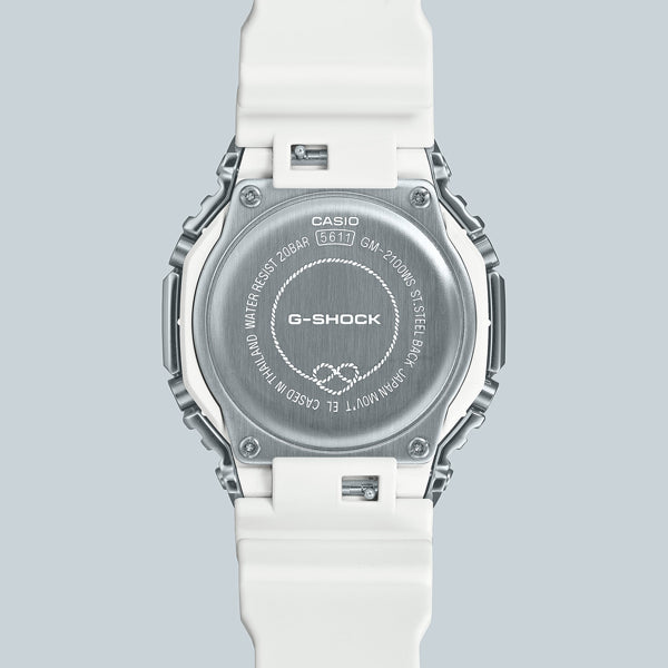 Back view of CASIO G-SHOCK Mod. OAK METAL COVERED - PRECIOUS HEART SERIE ***SPECIAL PRICE** wristwatch, showcasing stainless steel back.