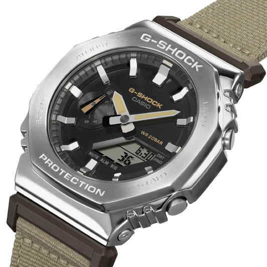 CASIO G-SHOCK Mod. OAK METAL COVERED - UTILITY SERIE KHAKI BEIGE wristwatch with stainless steel and resin case.