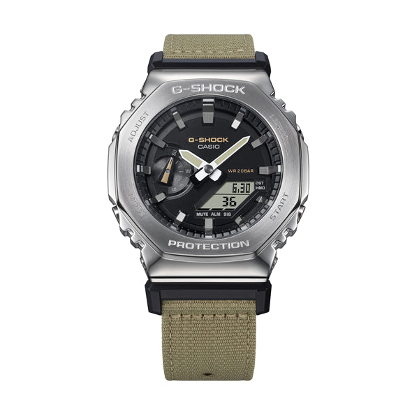 CASIO G-SHOCK Mod. OAK METAL COVERED - UTILITY SERIE KHAKI BEIGE wristwatch with 20 ATM water resistance and fabric strap