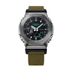 CASIO G-SHOCK Mod. OAK METAL COVERED - UTILITY SERIE KHAKI GREEN wristwatch, water resistant, multifunction quartz watch with fabric strap.