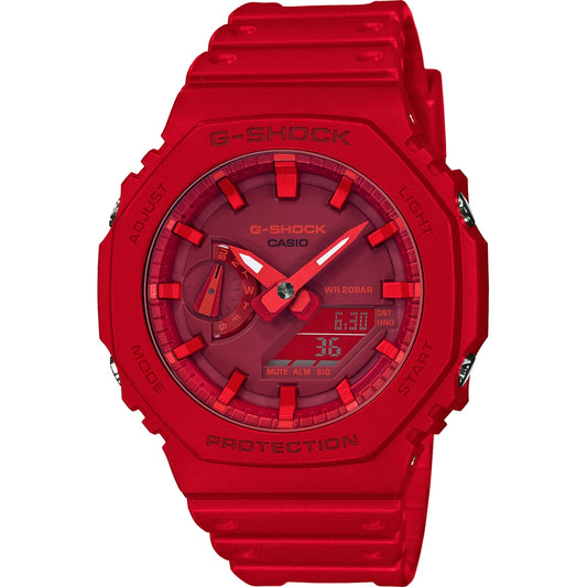 Red CASIO G-SHOCK Mod. OAK - TONE ON TONE SERIE wristwatch with multifunction quartz movement, 20 ATM water resistance, carbon and resin case.