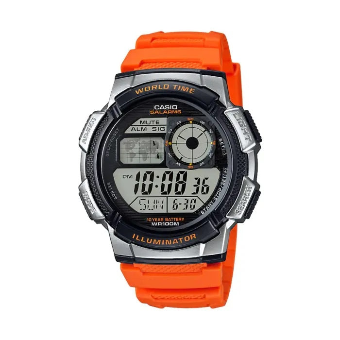 CASIO SPORT  DIVER - WORLD TIME ILLUMINATOR 5 ALARMS. 10 YEARS BATTERY - ORANGE