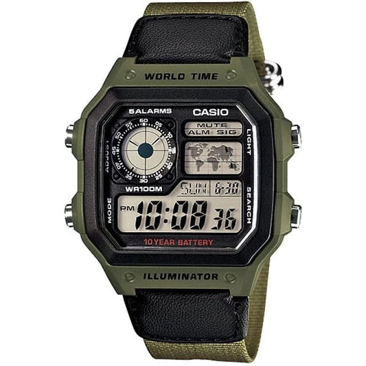 CASIO SPORT Mod. DIVER - WORLD TIME ILLUMINATOR 5 ALARMS - FUTURE CLASSIC COLLECTION - KAKHI GREEN wristwatch with fabric strap.