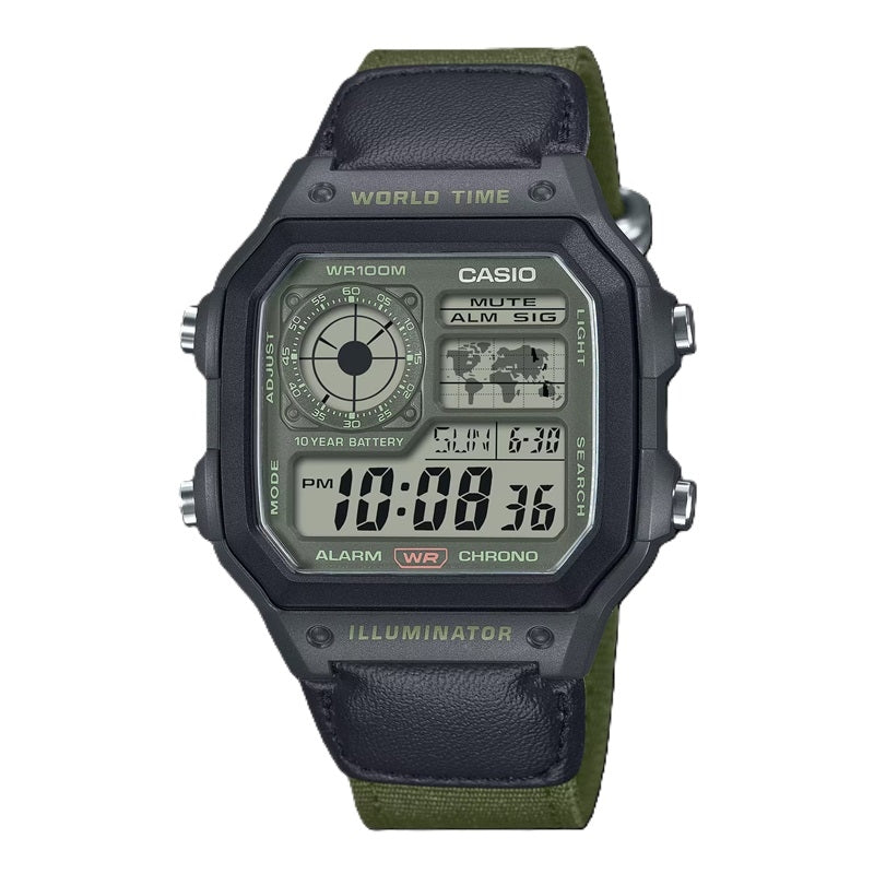 CASIO SPORT Mod. ILLUMINATOR - WORLD TIME ILLUMINATOR 5 ALARMS - FUTURE CLASSIC COLLECTION - BLACK GREEN