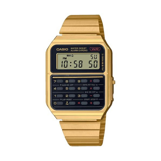 CASIO VINTAGE Mod. CALCULATOR EDGY COLLECTION - GOLD ***SPECIAL PRICE***, 34mm gold wristwatch with calculator and multifunction dial
