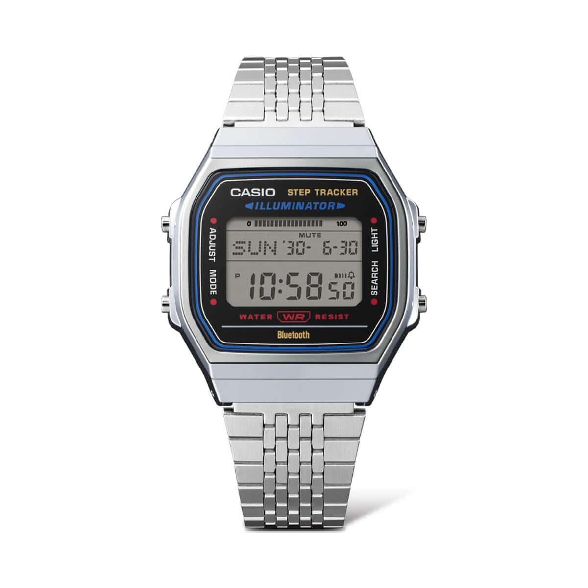 CASIO VINTAGE Mod. SILVER -BLUETOOTH® SMARTPHONE LINK w. built-in accelerometer senses body movements + steps counter WATCHES