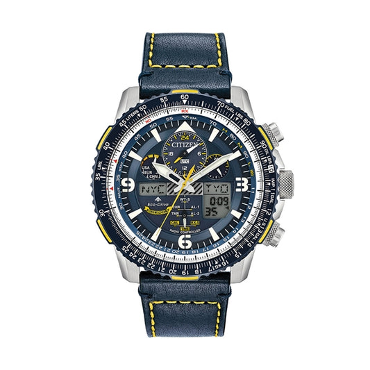 CITIZEN Mod. PROMASTER Skyhawk Blue Angel wristwatch, stainless steel case, leather strap, multifunction, sapphire dial, 20 ATM water-resistant.