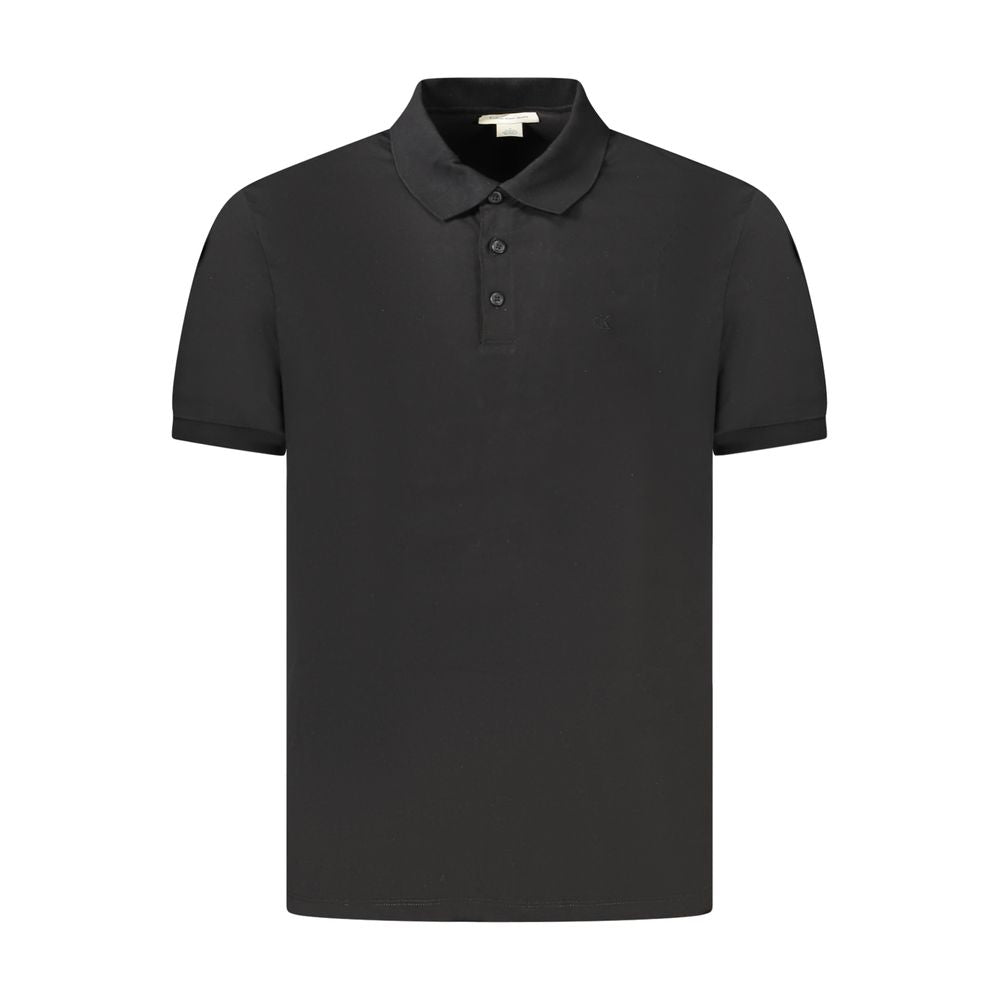 Calvin Klein Black Cotton Men Polo Shirt with logo embroidery, classic fit, and three-button placket for timeless style.