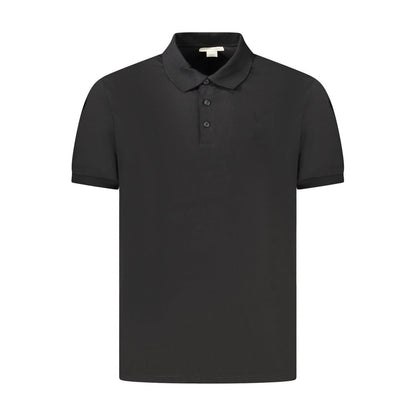 Calvin Klein Black Cotton Men Polo Shirt with logo embroidery, classic fit, and three-button placket for timeless style.