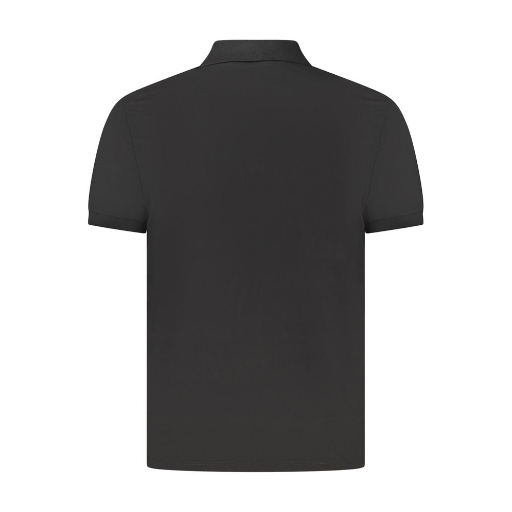 Back view of Calvin Klein Black Cotton Men Polo Shirt with collar and short sleeves.