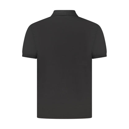 Back view of Calvin Klein Black Cotton Men Polo Shirt with collar and short sleeves.