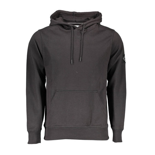 Calvin Klein Black Cotton Men Sweater with Central Pocket and Hood, stylish black hoodie for modern fashion.