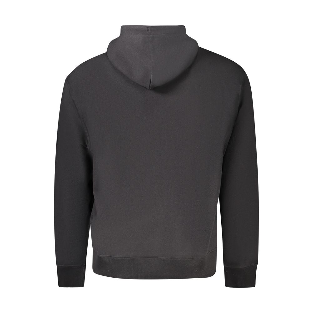 Back view of Calvin Klein Black Cotton Men Sweater, hooded design, sleek style, featuring brushed finish and central pocket detail.