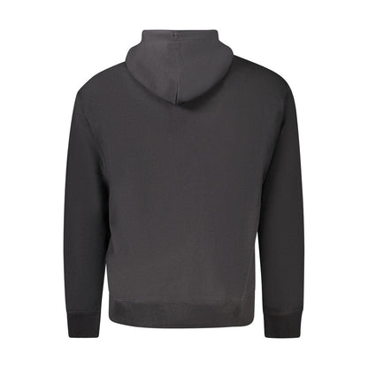 Back view of Calvin Klein Black Cotton Men Sweater, hooded design, sleek style, featuring brushed finish and central pocket detail.