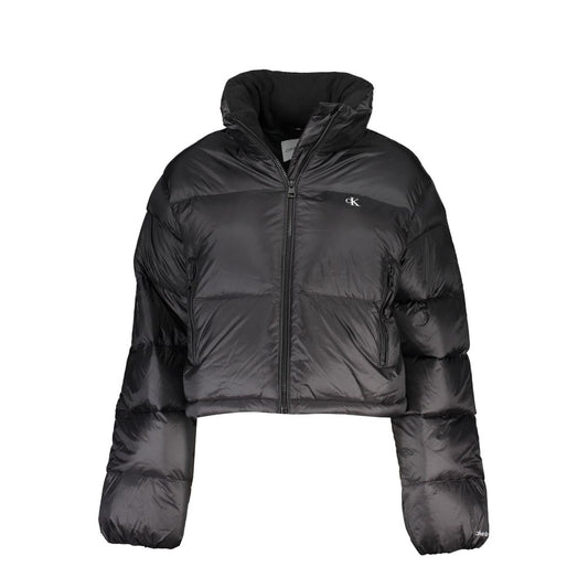 Calvin Klein Black Polyamide Jackets & Coat - Short, long sleeves, zip, logo print, 100% recycled