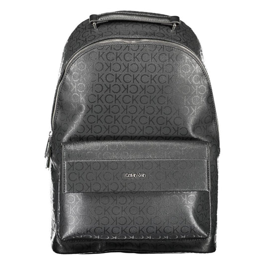 Calvin Klein Black Polyester Men Backpack with sleek design, adjustable straps, and multiple pockets for urban explorers.