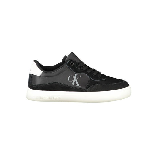 Calvin Klein Black Polyester Men Sneaker with white sole, crafted from recycled materials for sustainable comfort and style.