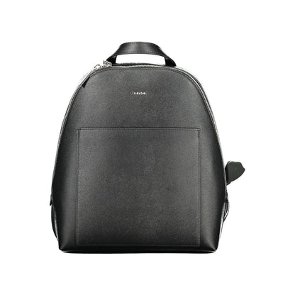 Calvin Klein Black Polyethylene Backpack with handle, adjustable straps, external and internal pockets, zip closure, and logo.