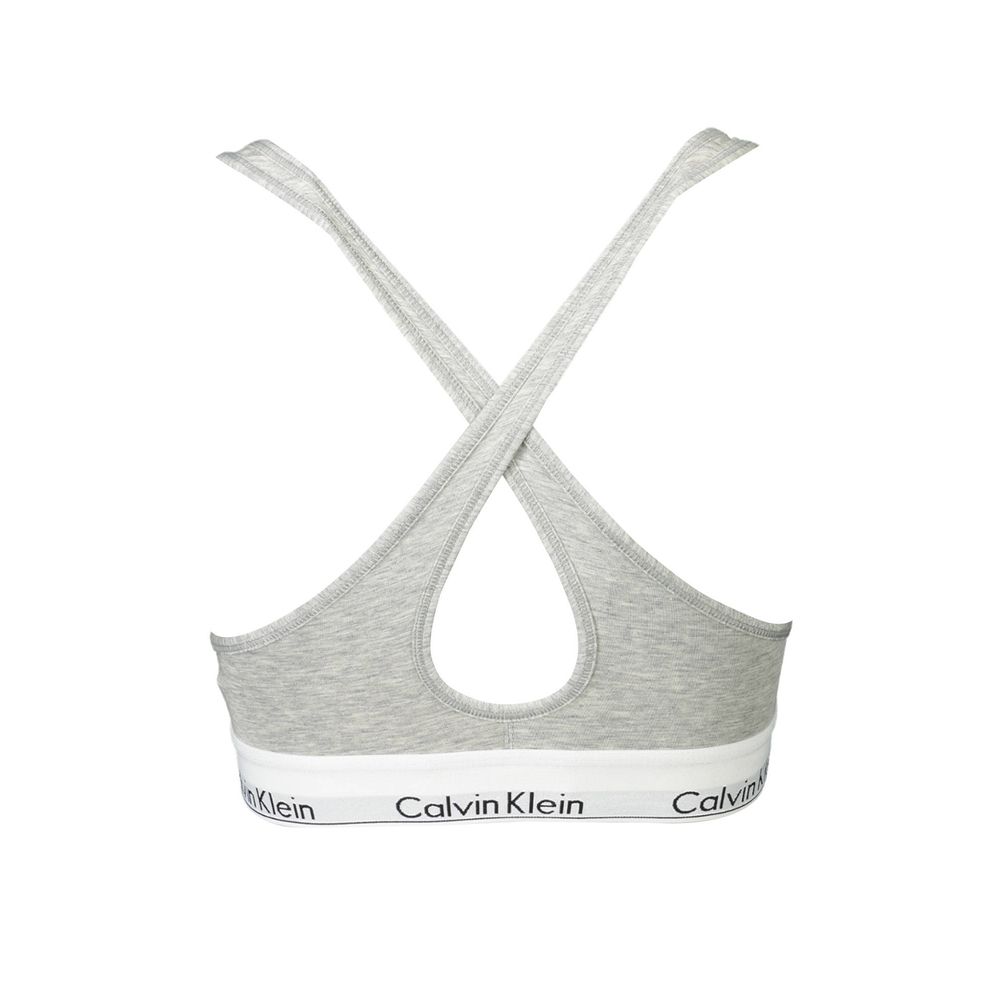 Back view of Calvin Klein Brown Cotton Women Bralette with chic crossed straps and iconic logo band.