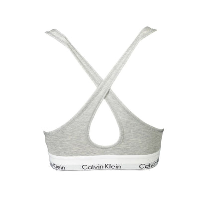Back view of Calvin Klein Brown Cotton Women Bralette with chic crossed straps and iconic logo band.