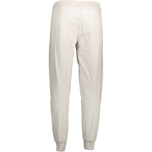 Back view of Calvin Klein Gray Cotton Pant with elastic waist, laces, 3 pockets, and logo print.