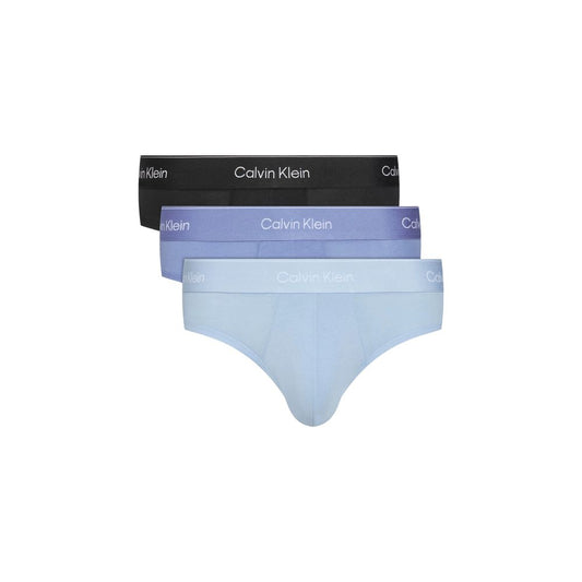 Calvin Klein Underwear Blue Cotton Underwear - Pack of three men's briefs with elastic waistband featuring Calvin Klein logo.