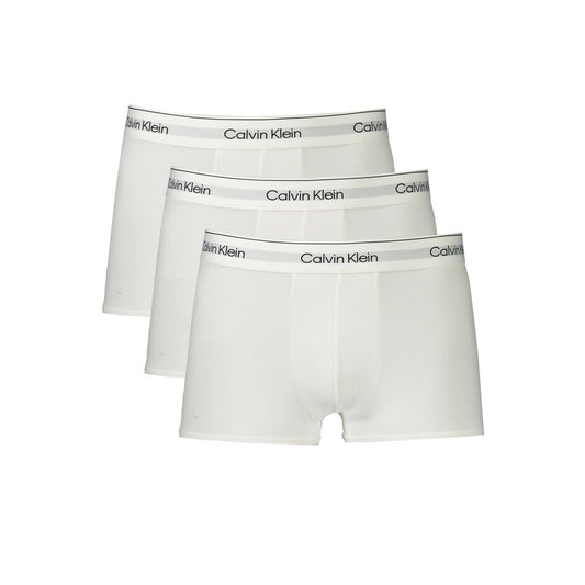 Calvin Klein White Cotton Men Boxer Short with branded elastic waistband, tri-pack showcasing style and comfort in sustainable cotton.