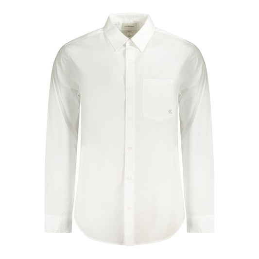 Calvin Klein White Cotton Shirt with long sleeves, Italian collar, button cuffs, pocket, and logo embroidery made from 100% organic cotton.