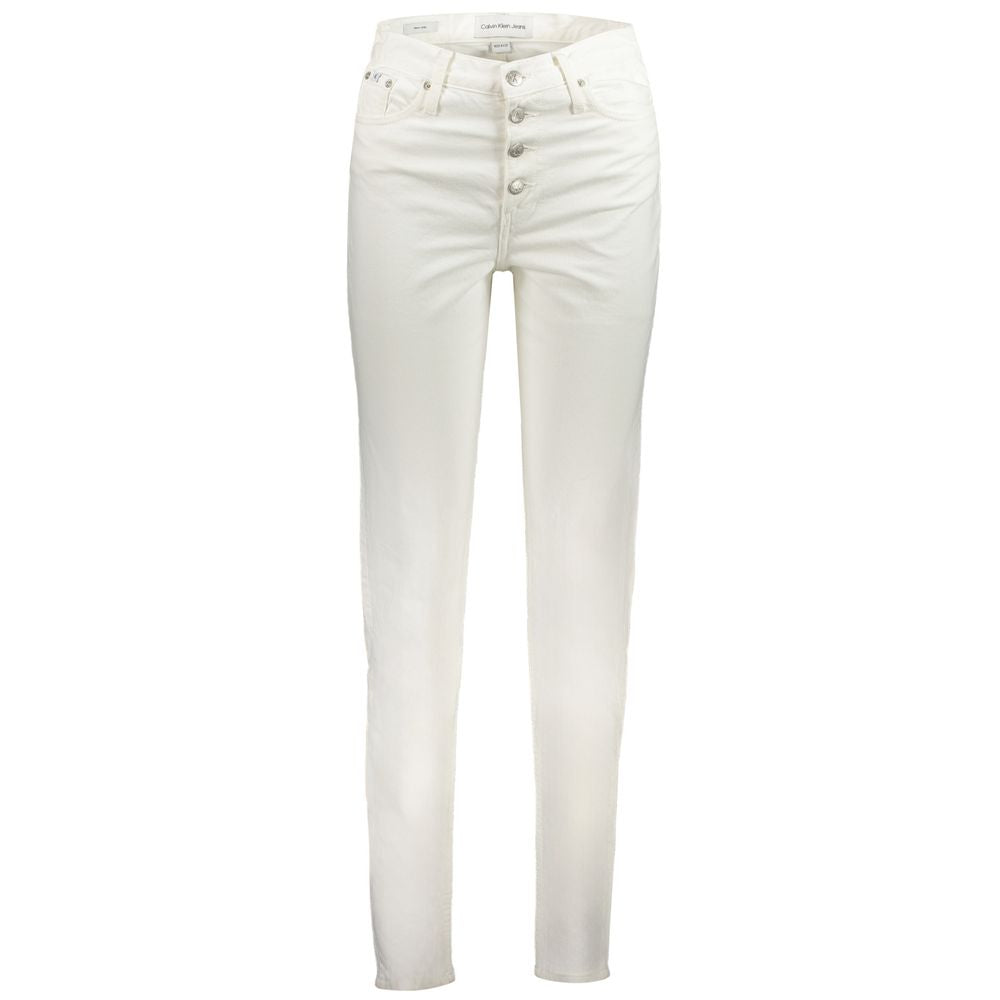 Calvin Klein White Cotton Women Jeans - sustainable mom jeans with 5-pocket design and branded button details.
