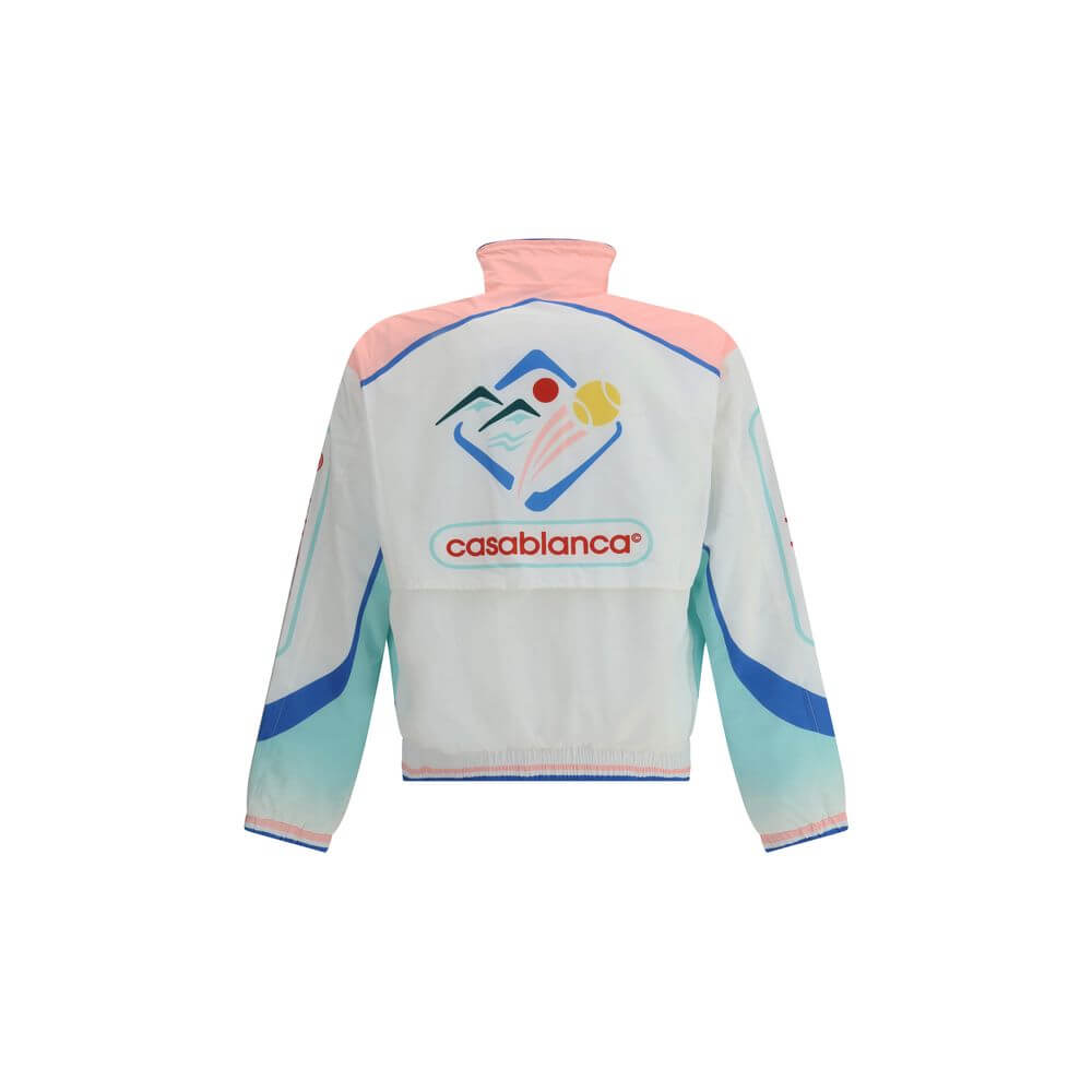 Casablanca Multicolor Polyamide Shell Jacket with monogram print and waterproof design, elastic cuffs, high collar, and zipper pockets.