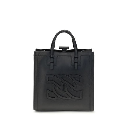 Casadei Black Calf Leather Bos Taurus Shoulder Bag with embossed logo and tubular handles, featuring adjustable strap for versatile wear.
