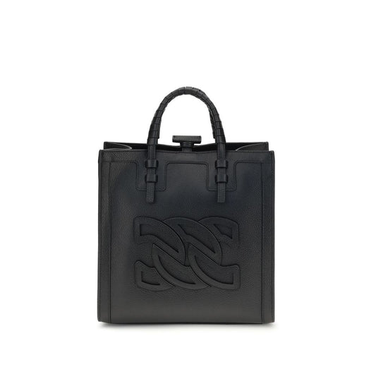 Casadei Black Calf Leather Bos Taurus Shoulder Bag with embossed logo and tubular handles, featuring adjustable strap for versatile wear.