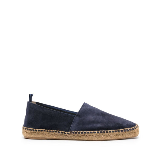 Castañer Castaner Pablo suede espadrilles in midnight blue with braided raffia sole and almond toe design