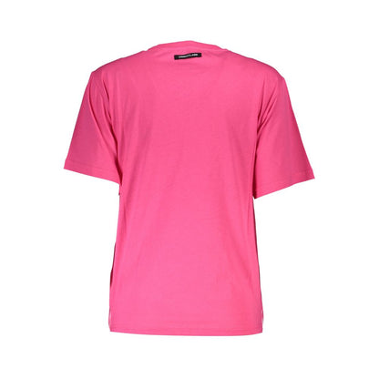 Cavalli Class Pink Cotton Women T-Shirt with logo, back view showing vibrant color and regular fit.