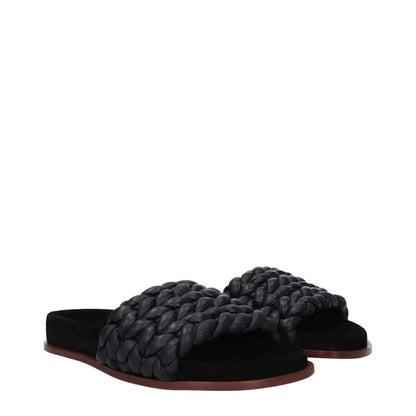 Chloé Black Leather Slippers featuring woven leather straps, open toe, and flat sole, perfect for casual style. MPN: CHC22S557X6001.