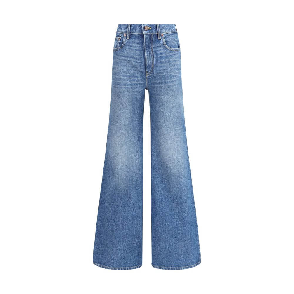 Chloé Blue Cotton Flared Jeans featuring a high waist and five-pocket design for a timeless and elegant silhouette.
