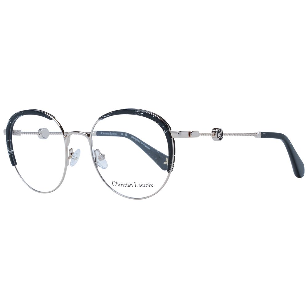 Christian Lacroix Black Women Glasses Frame in full-rim, round design, with a black metal finish and branded case included.