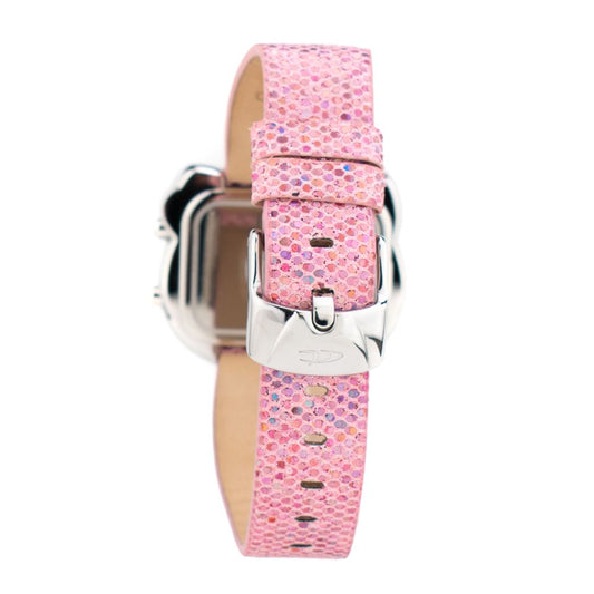 Chronotech Multicolor Leather Watch with pink leather bracelet and silver buckle, quartz digital mechanism.