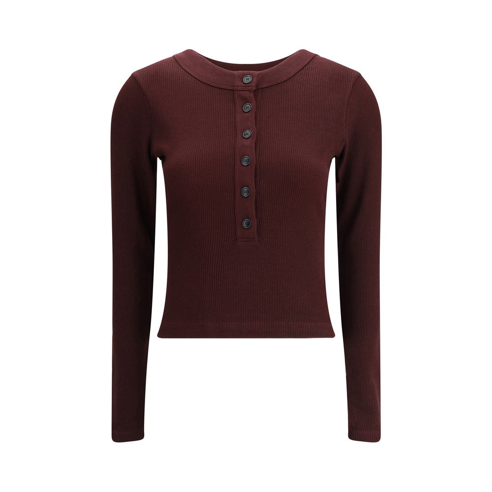 Citizens of Humanity Bordeaux Cotton Top with button closure, ribbed design, long sleeves, and round neckline for casual wear.