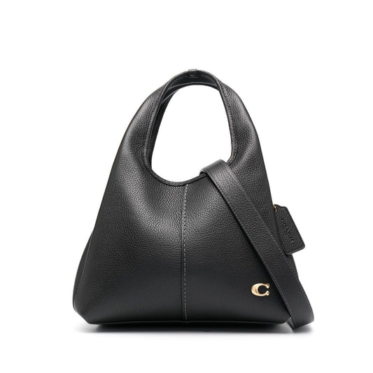 Coach Lana 25 leather crossbody bag in black calf leather with gold-tone logo plaque and handles.