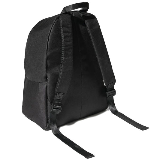 Comme Des Fuckdown Black Polyester Backpack with adjustable shoulder straps, rear view, featuring a durable design.
